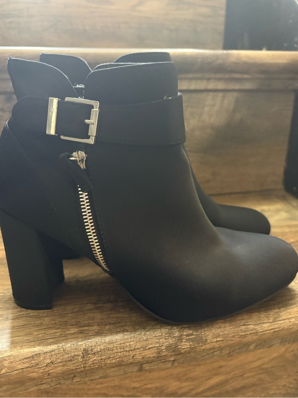 Unisa Black Ankle Booties with Side Zip and Buckle Detail